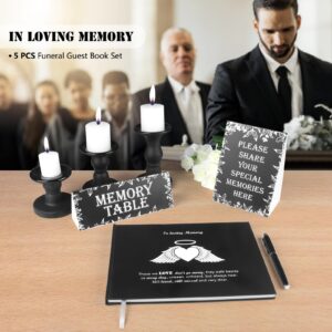 Funeral Guest Book 5PCS Set, in Loving Memory 80 Pages Funeral Sign-in Guestbook for Memorial Service Celebration of Life, Includes Funeral Sign in Book, Pen, Memory Cards, Table Sign (7.7"x10",Black)