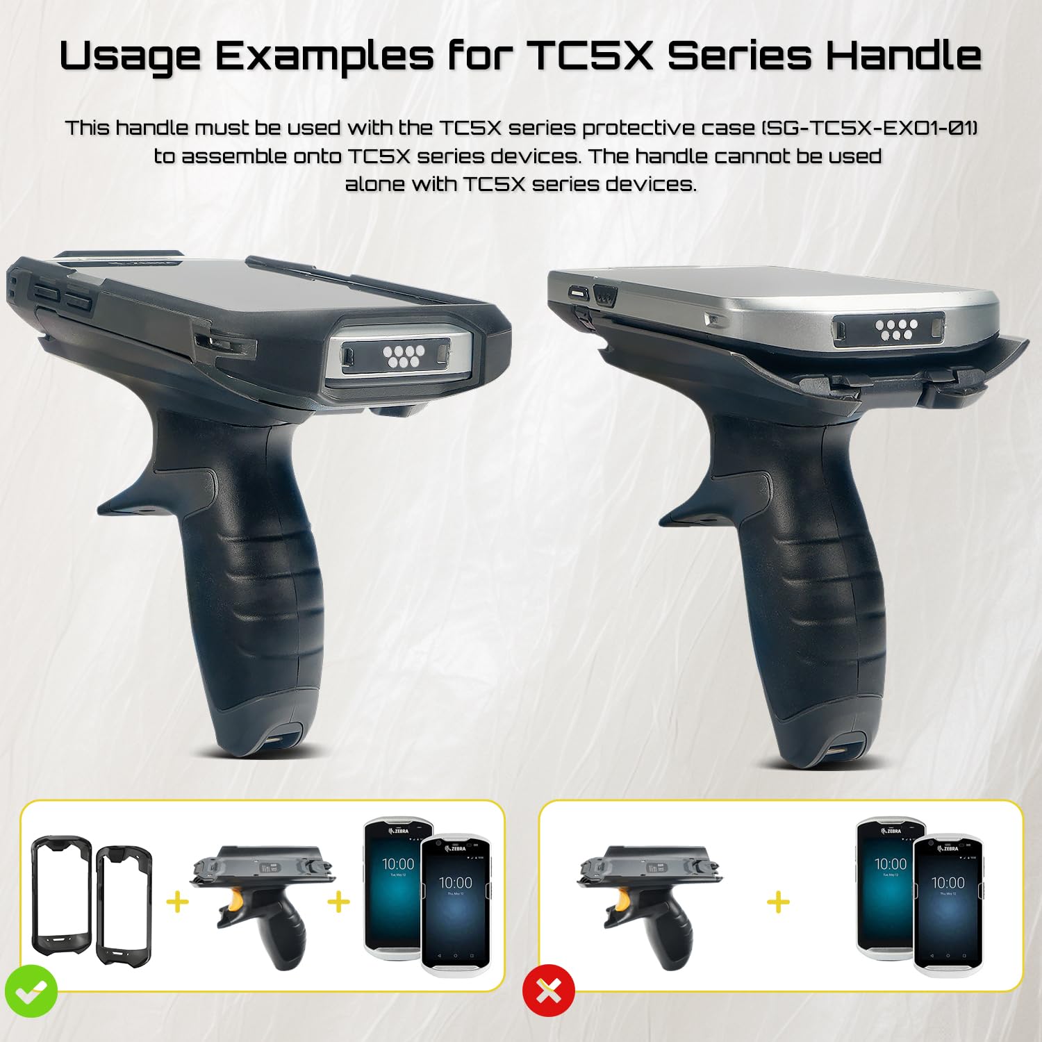 Trigger Handle for Zebra Symbol TC51 TC510K TC52 TC56 TC57 Handheld Barcode Scanner Mobile Computer - P/N: TRG-TC51-SNP1-01 (Requires Protective Case for Use; Case PN: SG-TC5X-EXO1/EXONHS-01)