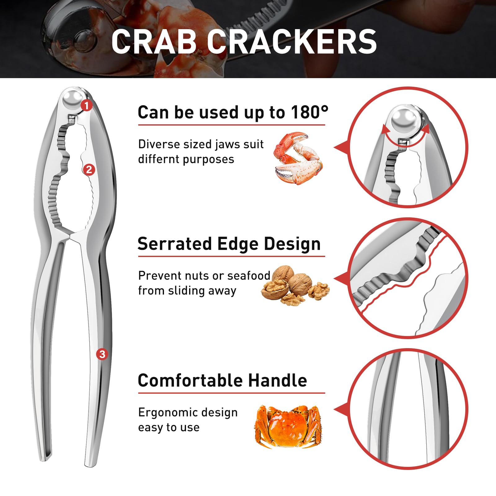 CasaCulina 10 Pcs Seafood Tools Set Includes Crab Lobster Crackers, Stainless Steel Crab Forks/Picks, Lobster Shellers and Seafood Scissors, Nut Cracker Set for Crab Leg Crackers Tool