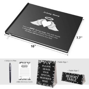 Funeral Guest Book 5PCS Set, in Loving Memory 80 Pages Funeral Sign-in Guestbook for Memorial Service Celebration of Life, Includes Funeral Sign in Book, Pen, Memory Cards, Table Sign (7.7"x10",Black)