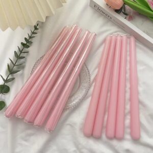 10 Inch Baby-Pink Taper Candles for Home Decoration, 10 Pack Unscented Candlesticks for Dinner Wedding Party, Smokeless and Dripless Candle Sticks