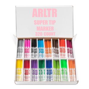 arltr washable markers bulk, bulk pack of 320 in 16 vibrant colors with super tip - perfect for kids' classrooms & teachers