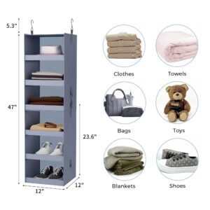 FLYBOX Hanging Closet Organizer, Collapsible Closet Hanging Organizer, 3 Shelf Sturdy Hanging Shelves for Closet & Ideal for RV,Camper Bed Side Closets Gray, 29 ¾" H X 12" W X 12" D, 1-Pack