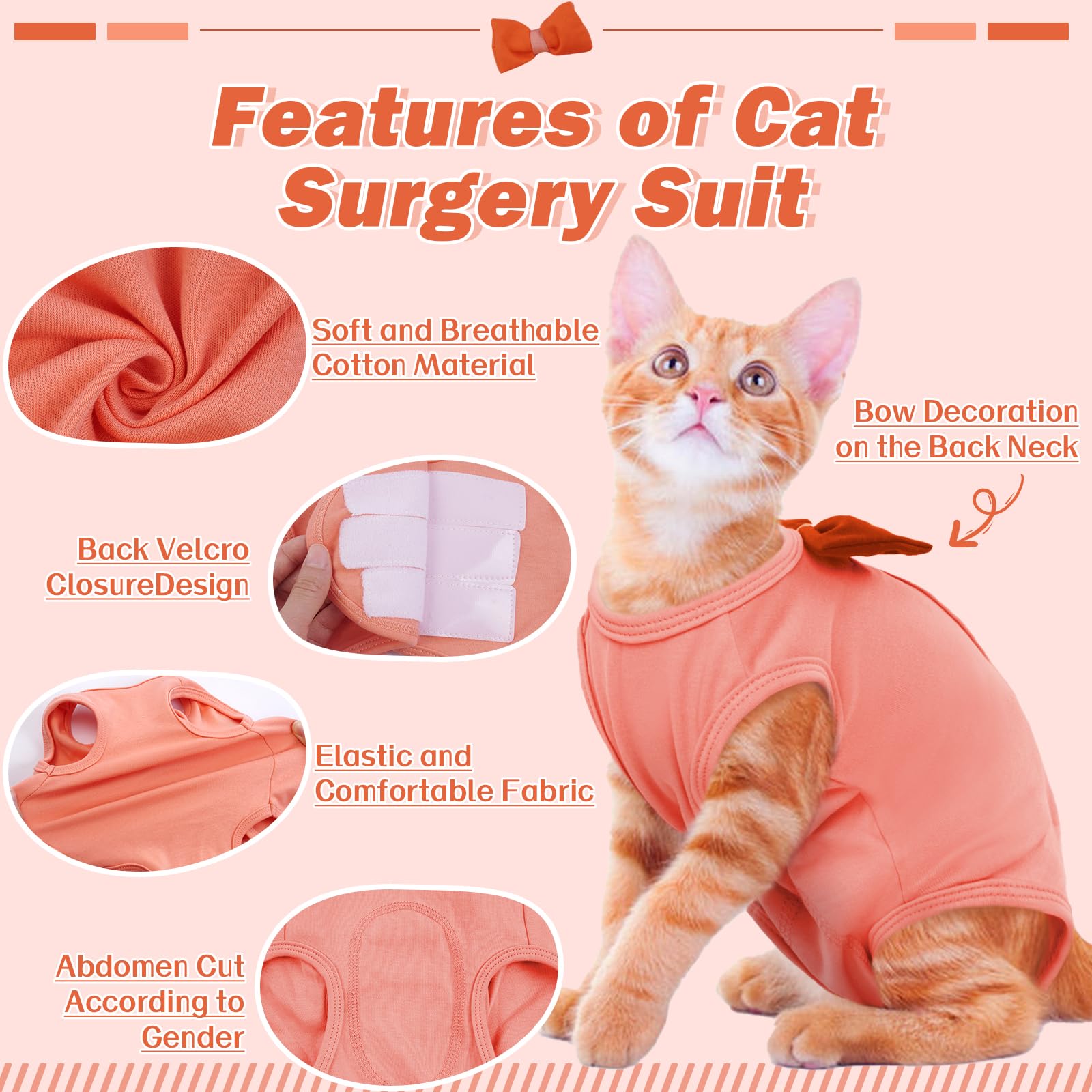 OUOBOB Cat Recovery Suit, Cat Onesie for Cats After Surgery Female Male, Cone of Shame Alternative Surgical Spay Suit, Cat Body Suit Preventing Cats from Licking Wounds Weaning Neuter Orange L