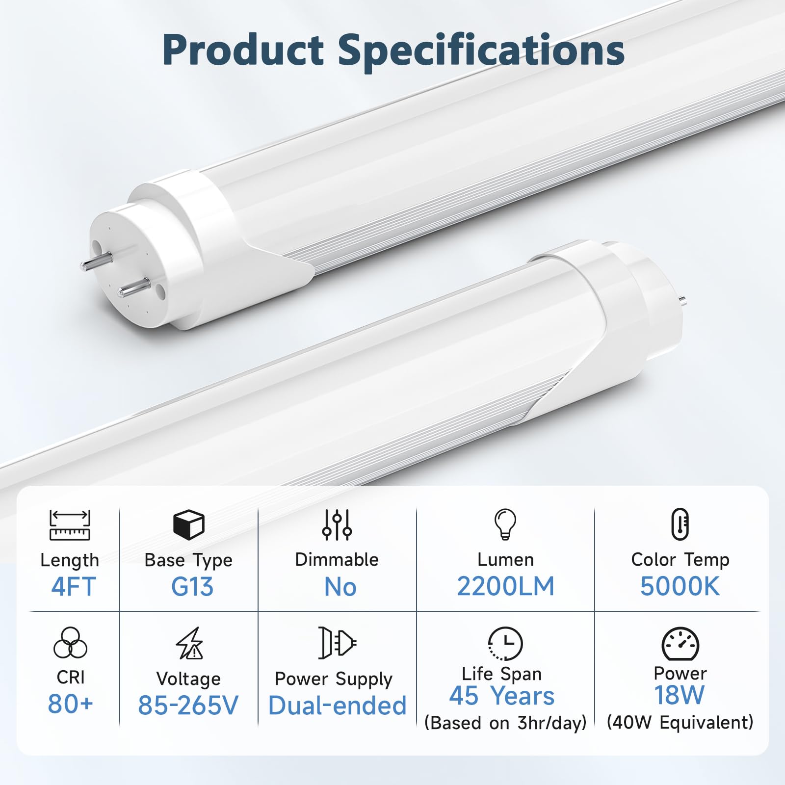 SHINESTAR T8 LED Bulbs 4 Foot, Tube Lights 18W 5000K Daylight, Ballast Bypass, Dual-end, T8 T10 T12 LED Replacement for Fluorescent Tubes, 2 pin G13 Base, Frosted Cover, 4 Pack