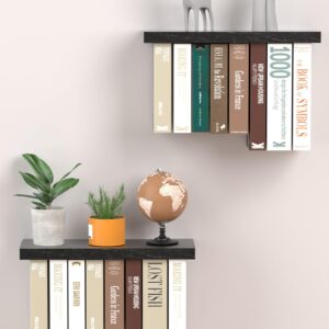 Tohiasen Floating Book Shelves for Wall Mounted Set of 2, Wood Hanging Bookshelf, Book Display Shelf for Wall, Unique Space Saving Book Shelf Wall Book Holder(Black)