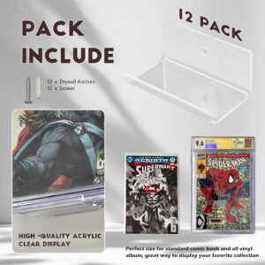 12pcs Clear Floating Comic Book Display Shelves, Comic Book Shelf Stand Wall Mount Display, Comics Books Case Frame Holder, Comic Book Showcase Display Case