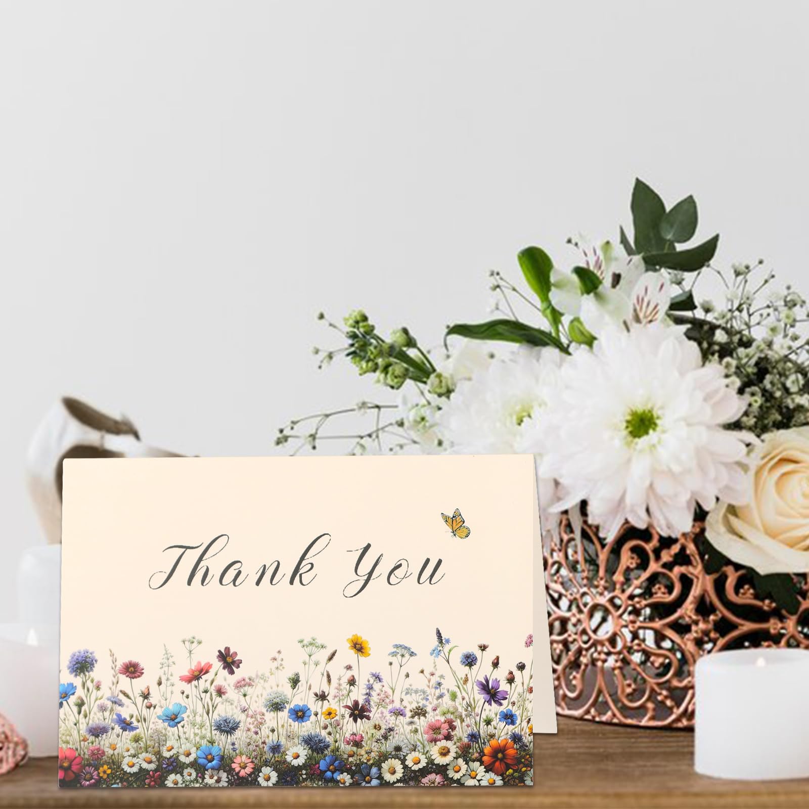 Vnaaem 24 Pack Wildflower Thank You Card with Kraft Envelope Sticker Vintage Floral Thank You Notes for Birthday Wedding Baby Shower Business Bridal Shower Spring Midsummer,4 x 6Inch