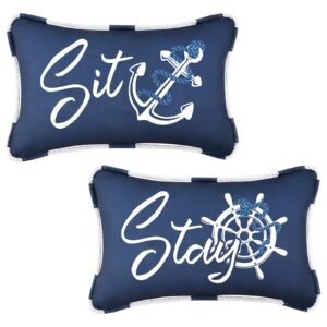 likiyol outdoor pillow covers 12x20 inch, outdoor waterproof navy blue lumbar throw pillows for patio porch furniture couch sofa set of 2, sit & stay decorative cushion cover for summer, blue