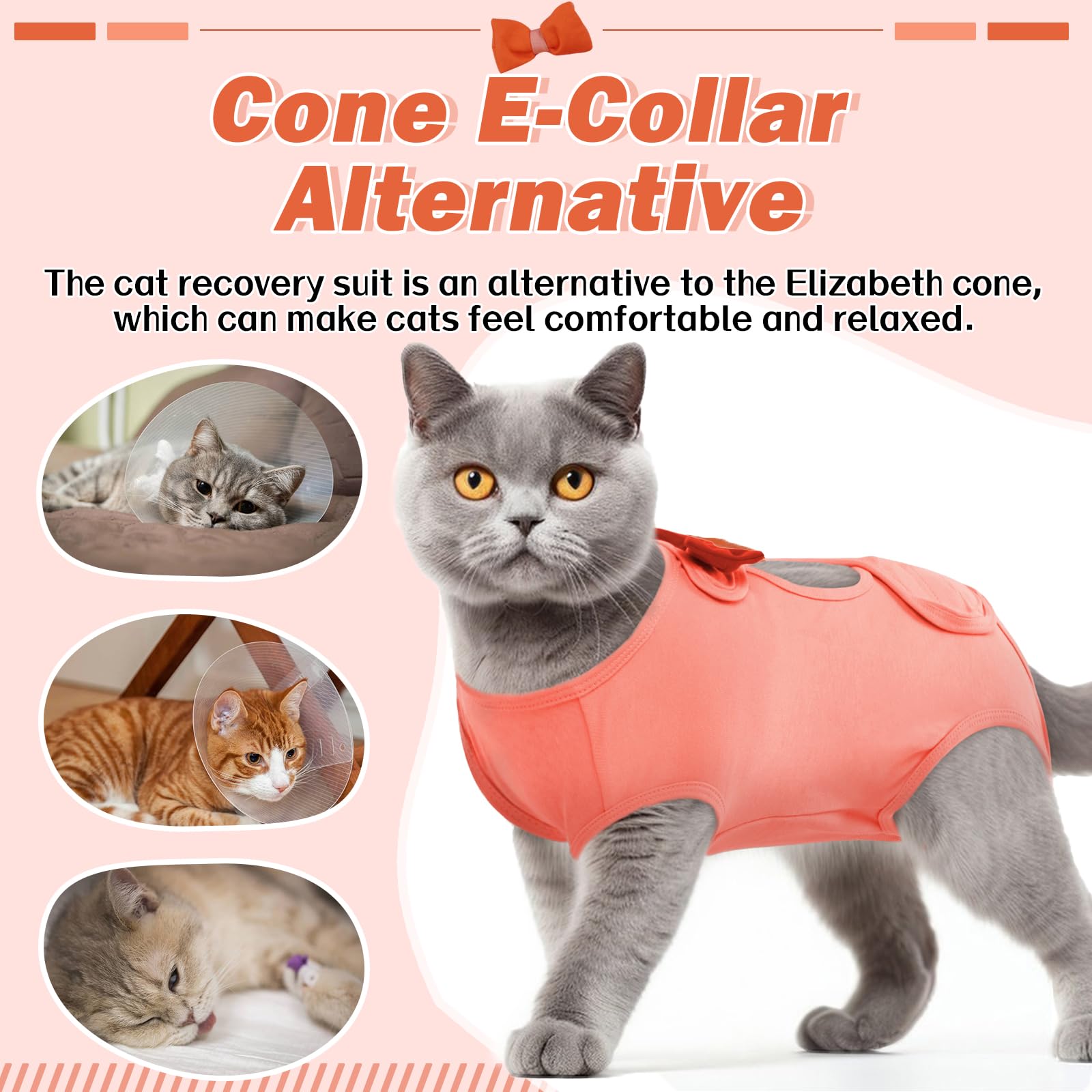 OUOBOB Cat Recovery Suit, Cat Onesie for Cats After Surgery Female Male, Cone of Shame Alternative Surgical Spay Suit, Cat Body Suit Preventing Cats from Licking Wounds Weaning Neuter Orange L