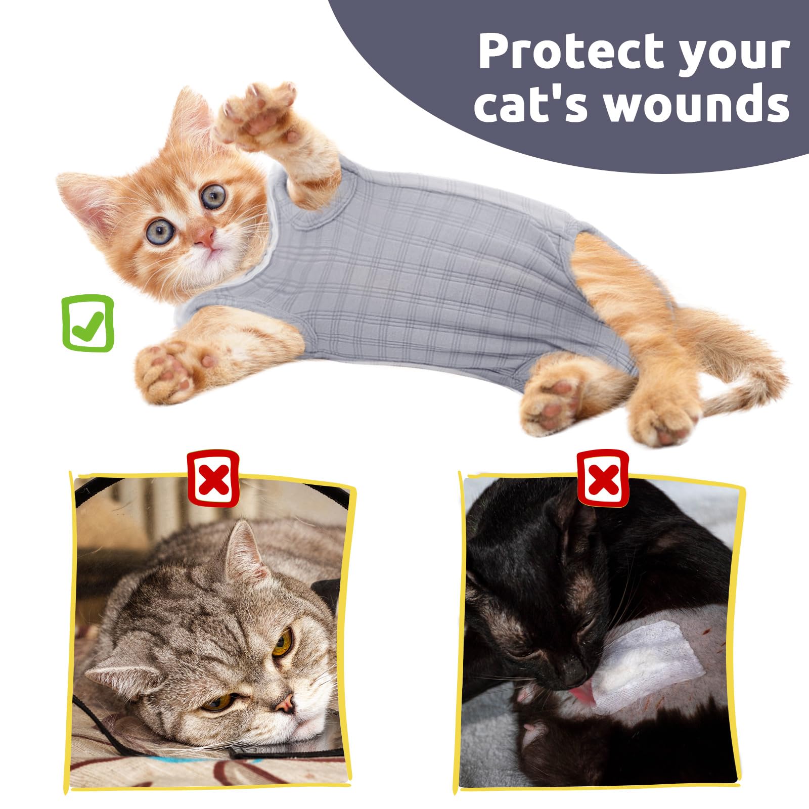 SAWMONG Cat Surgery Recovery Suit,Breathable Cat Onesie for Skin Diseases,After Surgery Spay Surgical Abdominal Wound,E-Collar Alternative