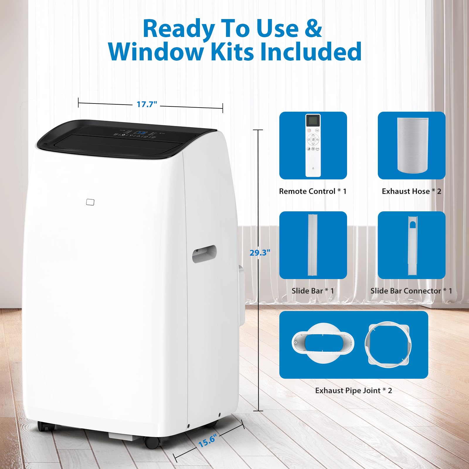 14,000 BTU Portable Air Conditioner and Heater, Smart Inverter Portable AC Units with Remote, Dual Hose, Dehumidifier, and Fan for Rooms Up to 750 Sq. Ft, Self Evaporation System, Utra Quite 42dB