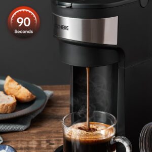 FOHERE Coffee Maker, Single Serve Iced and Hot Coffee Brewer for K Pod & Ground Coffee, with 90s Fast Brewing, 6 to 14 Oz Brew Sizes, 1000W Compact Coffee Machine with Water Window and Descaling Mode