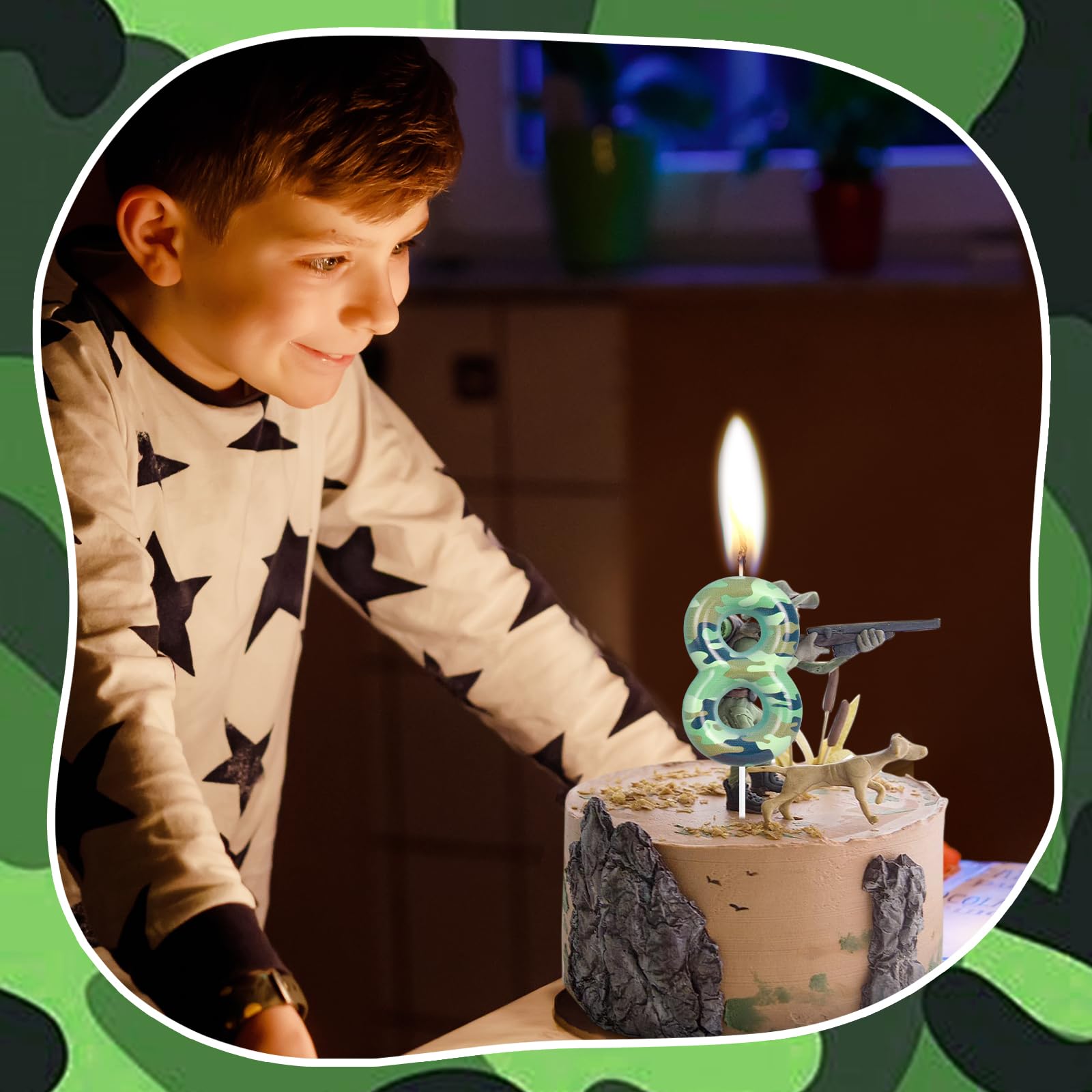 ZHIHUI Birthday Candle Army Themed Party Decorations, Hunting Party Camouflage Motif Party Supplies Decorations, Boys Girls Kids Birthday Cake Topper Reunions Theme Party Supplies (Number 5)