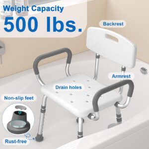 HOMLAND Shower Chair for Inside Shower with Arms and Back, FSA/HSA Eligible 500 lbs Heavy Duty Shower Seat for Bathtub, Height Adjustable Safety Bath Seat for Elderly, Adults, Handicap and Disabled