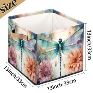 Tablerazzi Floral Dragonfly Cube Storage Bin, 13 Inch Collapsible Fabric Storage Cube Bin, Foldable Cube Baskets for Shelf, Closet, Organizer