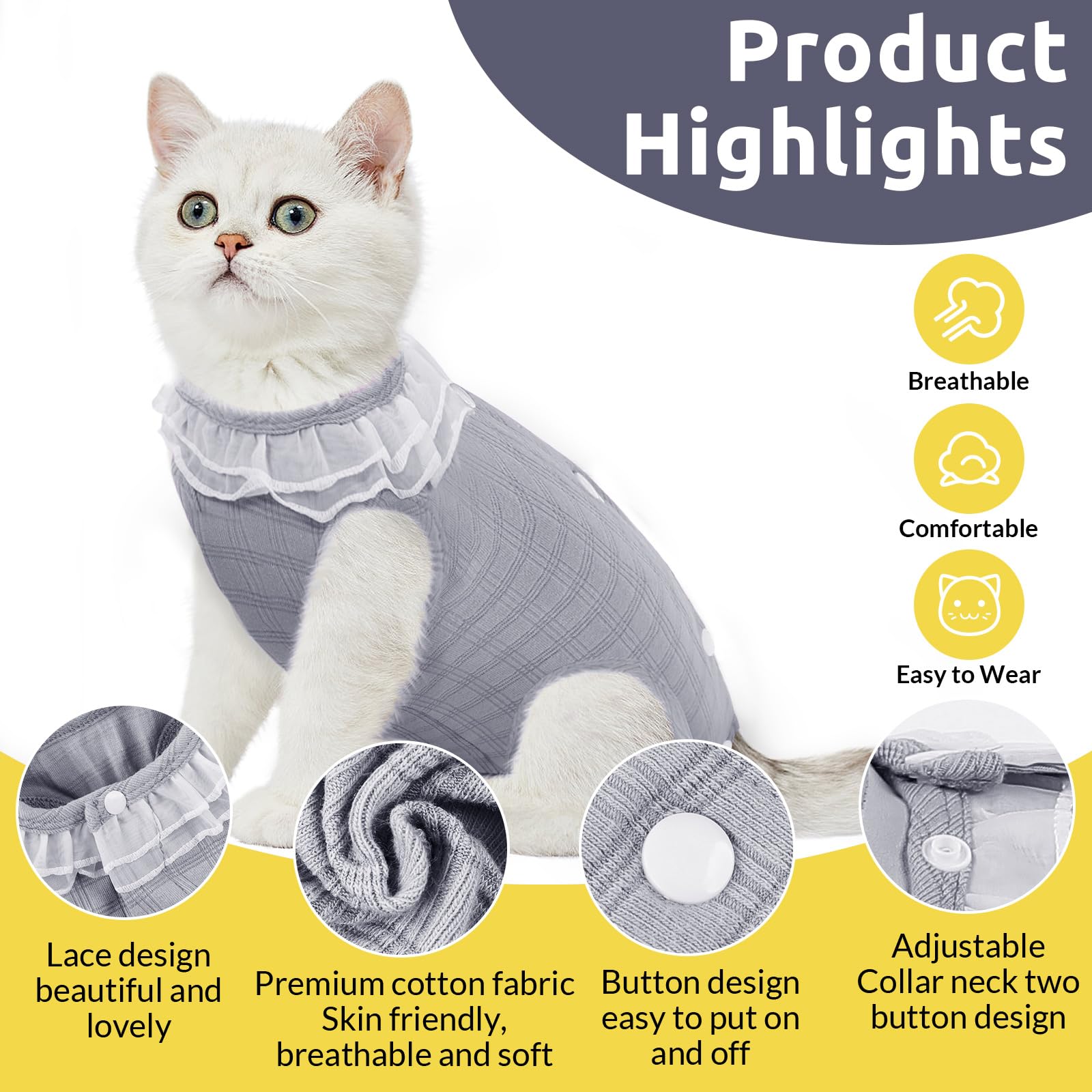 SAWMONG Cat Surgery Recovery Suit,Breathable Cat Onesie for Skin Diseases,After Surgery Spay Surgical Abdominal Wound,E-Collar Alternative