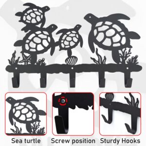 VIVICOMFY Metal Sea Turtle Coat Hooks Wall Mount-Sea Turtle hangers and Key Holder-Clothes Hat Rack and Backpack Hanger Decor for Storage, Living Room, Hallway, Office Gift (Black)