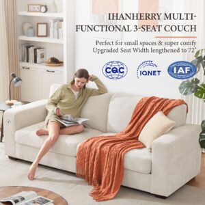 Ihanherry 89" Modern Sofa 3-Seats Couches for Living Room, Chenille Sofas with Extra Large Seat Width & Depth, USB/Type-C Charging Port & Side Pocket, Removable Medium Firm Sofa Cushion(Beige)