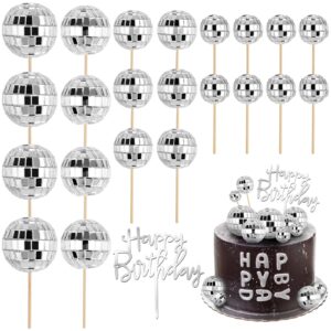 23 pcs disco ball cake toppers, happy birthday cupcake topper disco ball cake picks disco theme decorations for 70s disco party favor