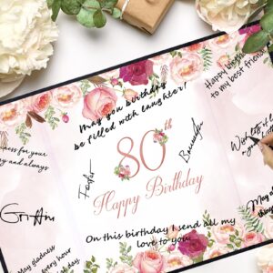 Vlipoeasn 80th Birthday Guest Book Alternative, Black and Pink 80th Birthday Party Decorations for Women, Creative Diamond 80th Birthday Signature Book, Cheers to 80 Year Old Birthday Party Supplies