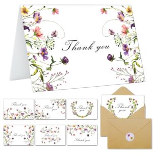 atqtq floral thank you cards 48pack with envelopes wildflower bulk 4x6inch thanks card with envelope & stickers for birthday baby shower bridal shower wedding