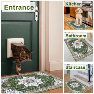 Ileading Bohemian Vintage Small Area Rug,Machine Washable Low-Pile Entrance Door Mat, Non-Slip Entryway Runner Rug, Non-Shedding Inside Welcome Mat for Hallway Kitchen Pets (Green 2x3ft)