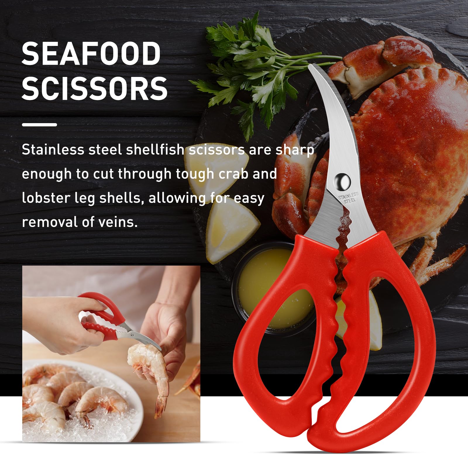 CasaCulina 10 Pcs Seafood Tools Set Includes Crab Lobster Crackers, Stainless Steel Crab Forks/Picks, Lobster Shellers and Seafood Scissors, Nut Cracker Set for Crab Leg Crackers Tool