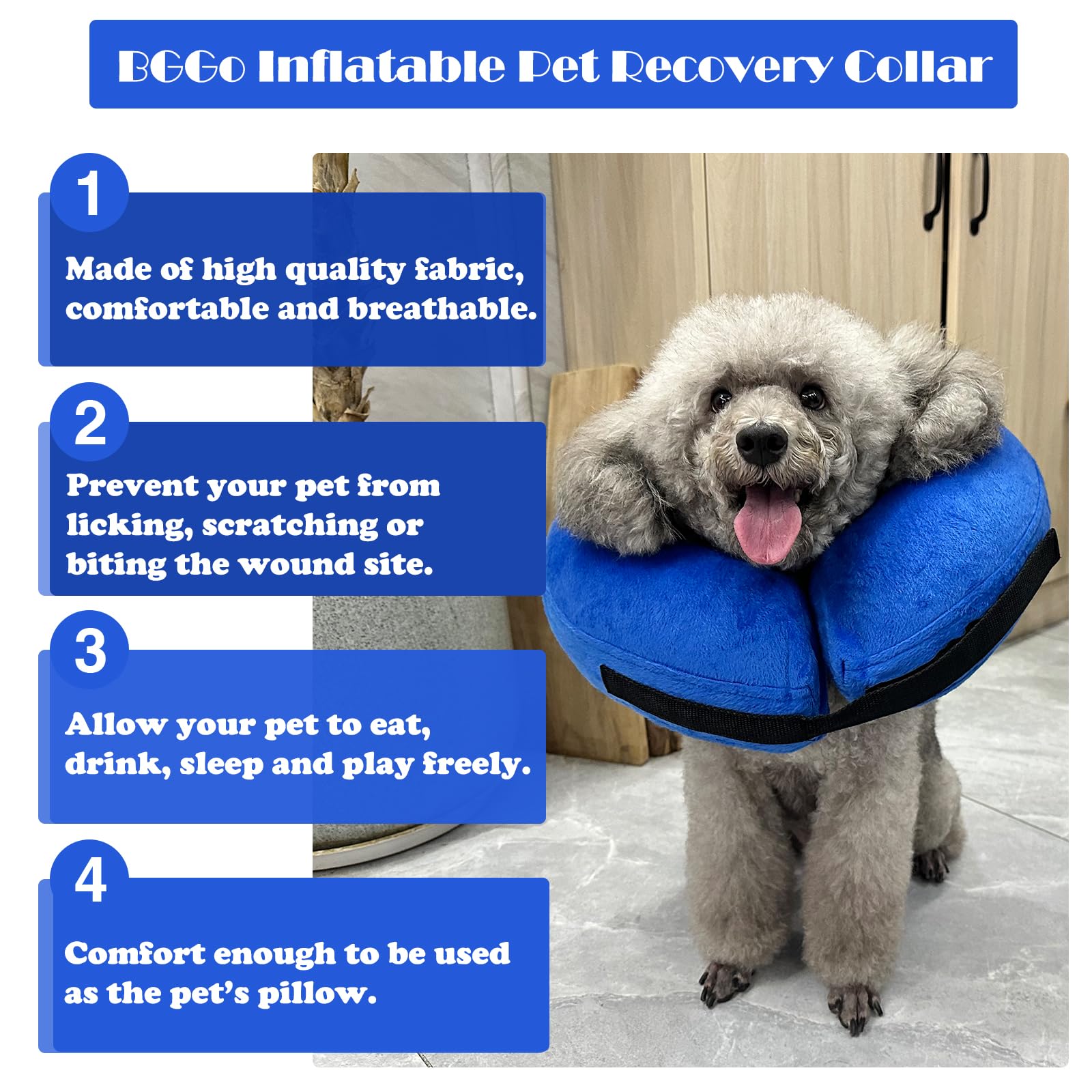 BGGo Inflatable Dog Cone Collar for Dogs After Surgery, Self-Inflating Soft Adjustable Blow up Donut Dog E-Collar for Medium Large Dog and Cats