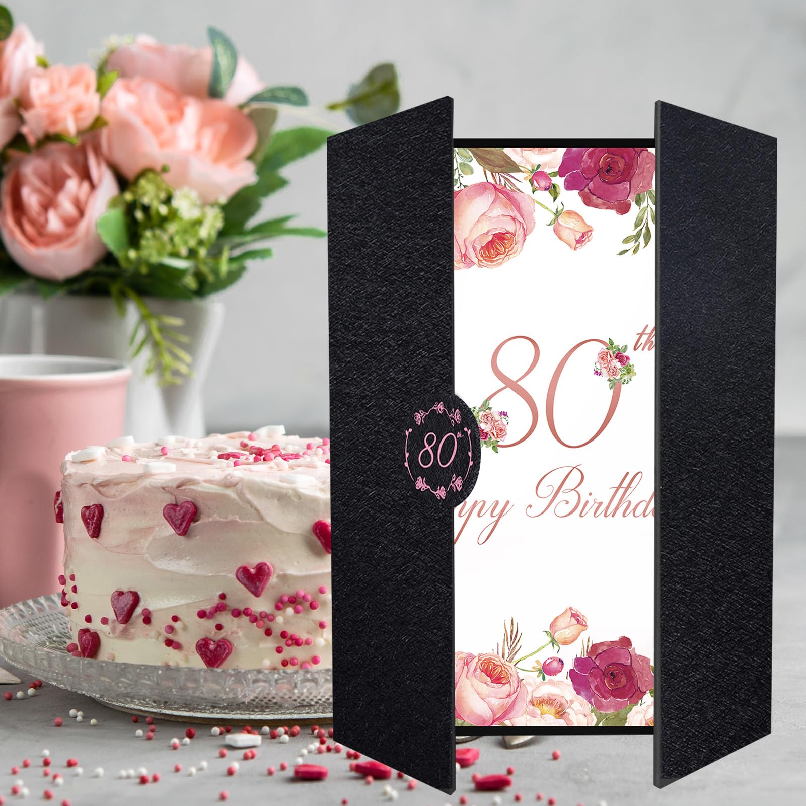 Vlipoeasn 80th Birthday Guest Book Alternative, Black and Pink 80th Birthday Party Decorations for Women, Creative Diamond 80th Birthday Signature Book, Cheers to 80 Year Old Birthday Party Supplies