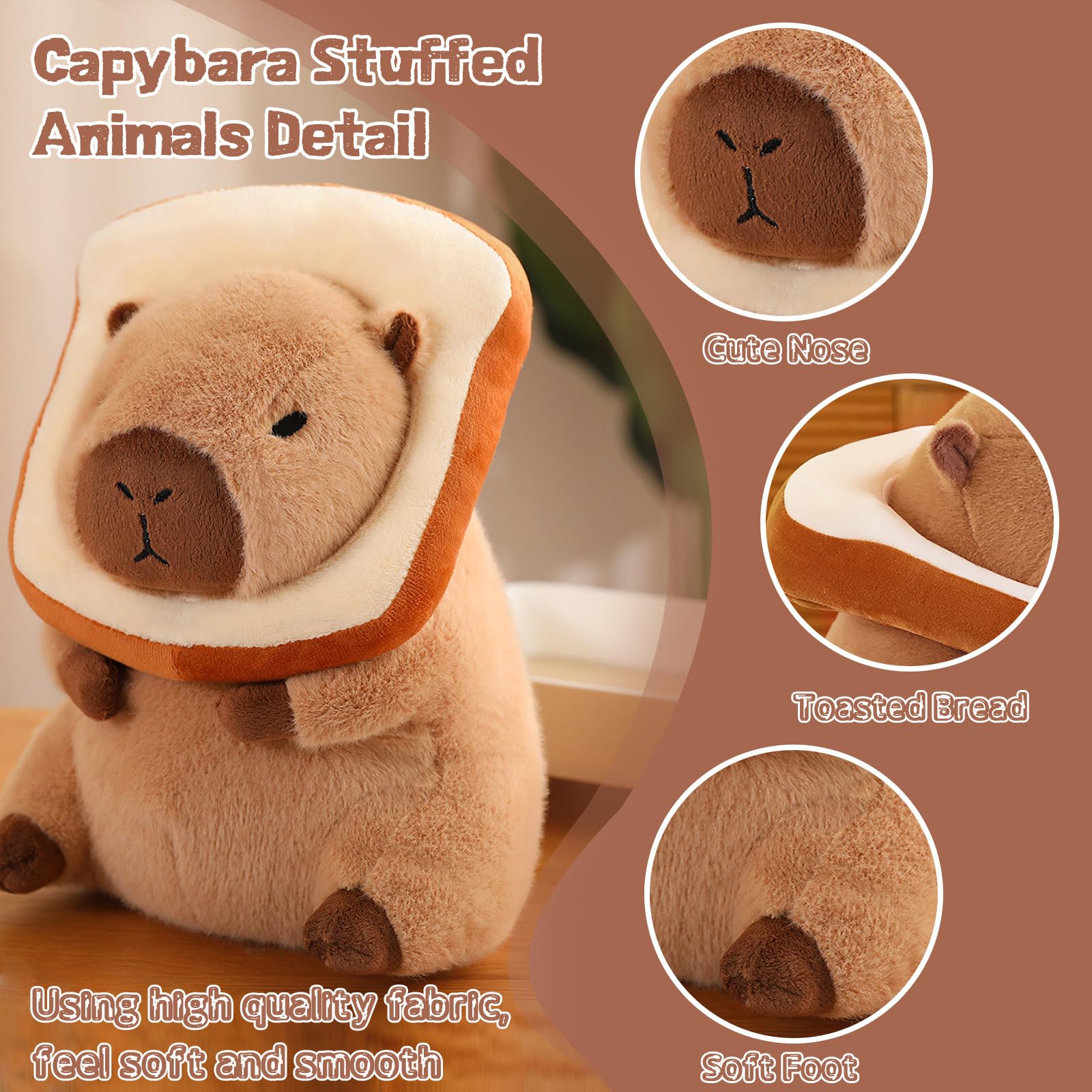 NXNYNZ Cute Capybara Plush Kawaii Soft Capybara Plush Doll Pillow with Bread Capybara Stuffed Aniamls Toys for Girls Kids Adults Birthdays Valentines Gift 12 inch