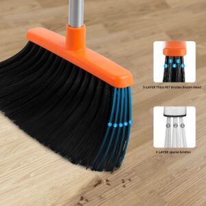 Broom and Dustpan Set House Brooms for Sweeping Indoor Collapsible Broom and Dust Pan Combo for Home Office Kitchen Lobby Floor Pet Hair Indoor&Outdoor Cleaning (Gray&Orange)