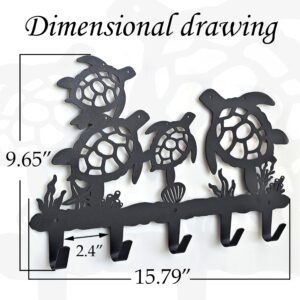 VIVICOMFY Metal Sea Turtle Coat Hooks Wall Mount-Sea Turtle hangers and Key Holder-Clothes Hat Rack and Backpack Hanger Decor for Storage, Living Room, Hallway, Office Gift (Black)