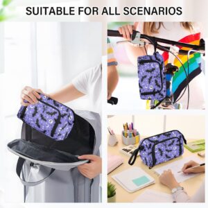 Fustylead Cute Bat Skull Trees Canvas Pencil Bag Large Storage Pouch Marker Pen Case Simple Stationery Bag School College Office Organizer