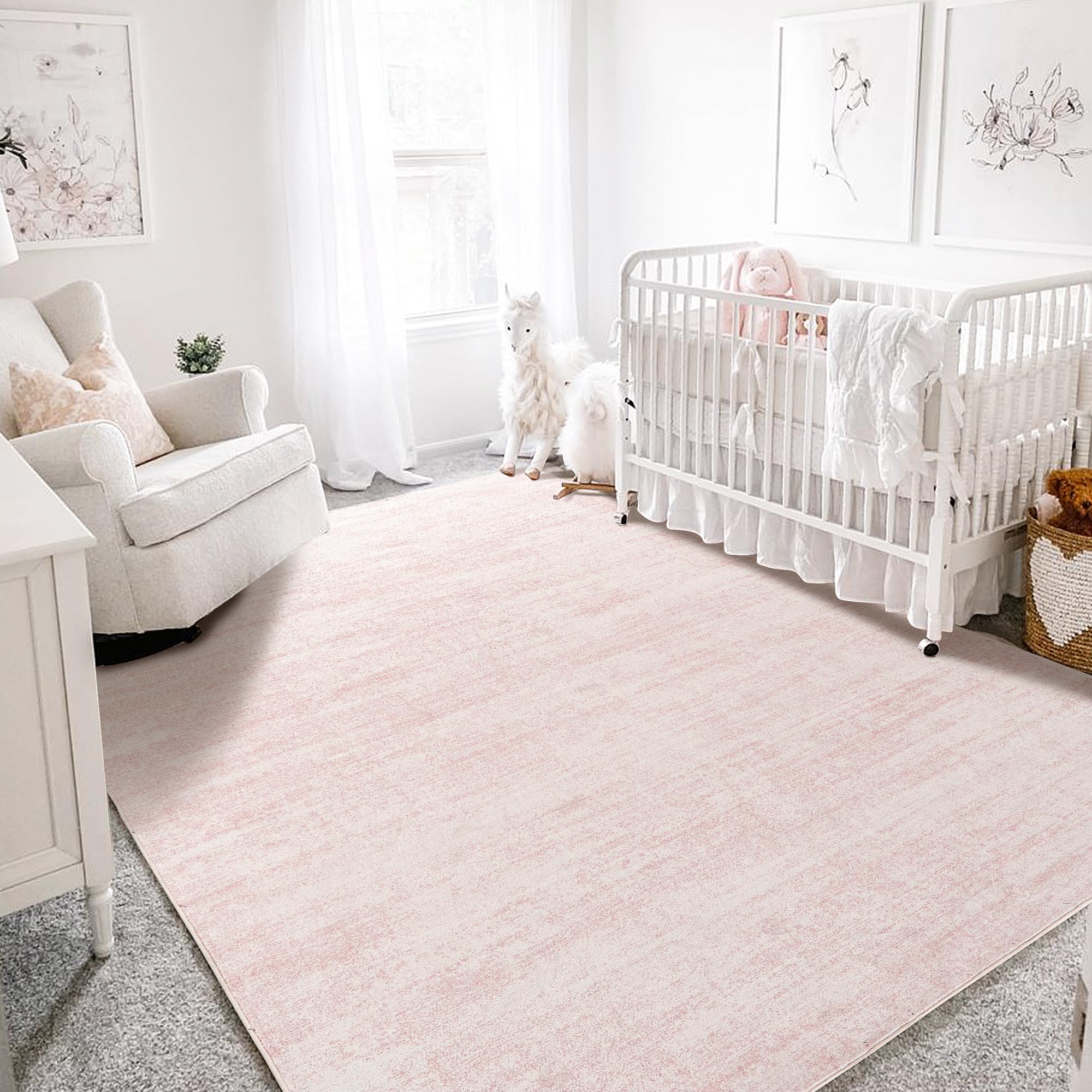 BILEEHOME Light Pink Rug 5x7 for Nursery Bedroom,Abstract Cute Modern Washable Boho Area Rugs for Girls Room,Blush