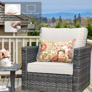 HOOOWOOO Wicker Patio Conversation Sets,8 Piece Outdoor Furniture Set with Swivel Rocking Chairs,All Weather Resistant Modern Outside Out Door Rattan Couch Chairs Side Table Set,Beige