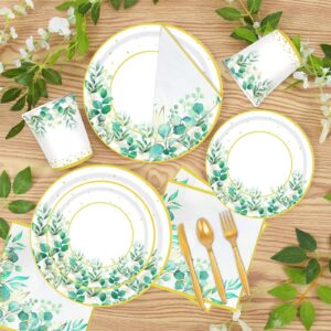 192PCS Sage Green Party Decorations Sage Green Plates Napkins Cups Straws Cutleries Party Supplies Eucalyptus Greenery Tableware for Baby Shower Bridal Shower Birthday Gender Neutral, Serves 24