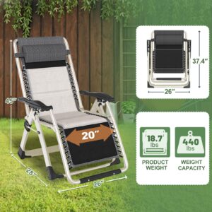 Barbella Zero Gravity Chair Reclining Lounge Chair Patio Chairs, Adjustable Lawn Recliner Folding Lounge Recliners with Removable Cushion, Headrest & Cup Holder, Reclining Chair for Indoor and Outdoor