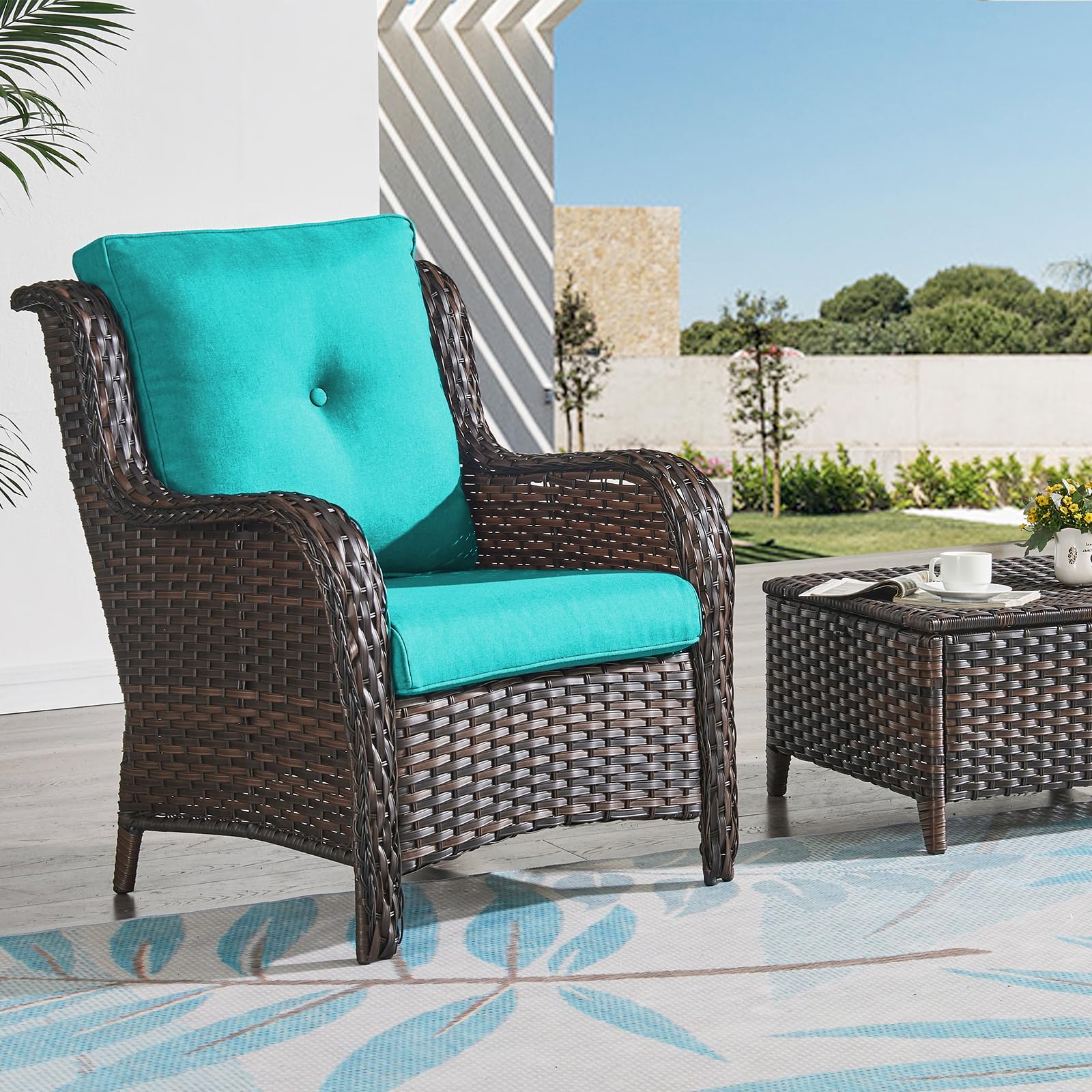 Rilyson Patio Cushions for Outdoor Furniture - High Back and Deep Seating Outdoor Cushion for Patio Chairs Sofa Couch Loveseat Water Resistant(Teal/2 Set/Button)