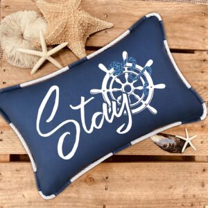 Likiyol Outdoor Pillow Covers 12x20 Inch, Outdoor Waterproof Navy Blue Lumbar Throw Pillows for Patio Porch Furniture Couch Sofa Set of 2, Sit & Stay Decorative Cushion Cover for Summer, Blue