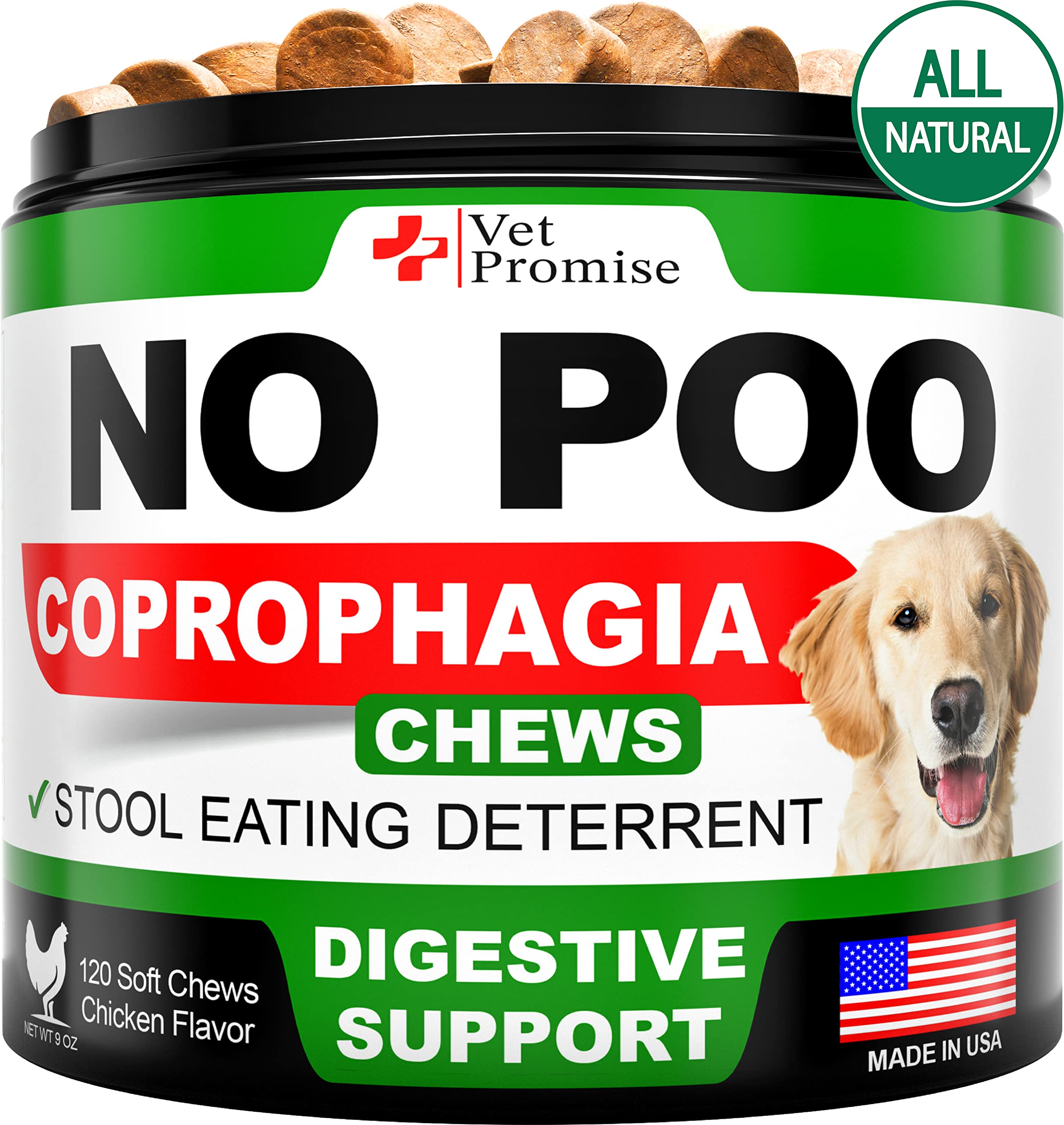 Vet Promise No Poo Chews for Dogs - Coprophagia Stool Eating Deterrent for Dogs - Prevent Dog from Eating Poop - Stop Eating Poop - Probiotics & Digestive Enzymes Supplement - Made in USA