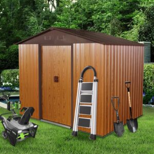 luspaz 6ft x 8ft outdoor metal storage shed with metal floor base,air vent,sliding doors and padlock patio shed all accessory included easy to assemble for backyard