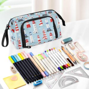 Fisyme Lighthouse Seagulls Waves Pencil Case Large Capacity Pencil Pouch Pen Bags Box Big Makeup Pencil Case Organizer