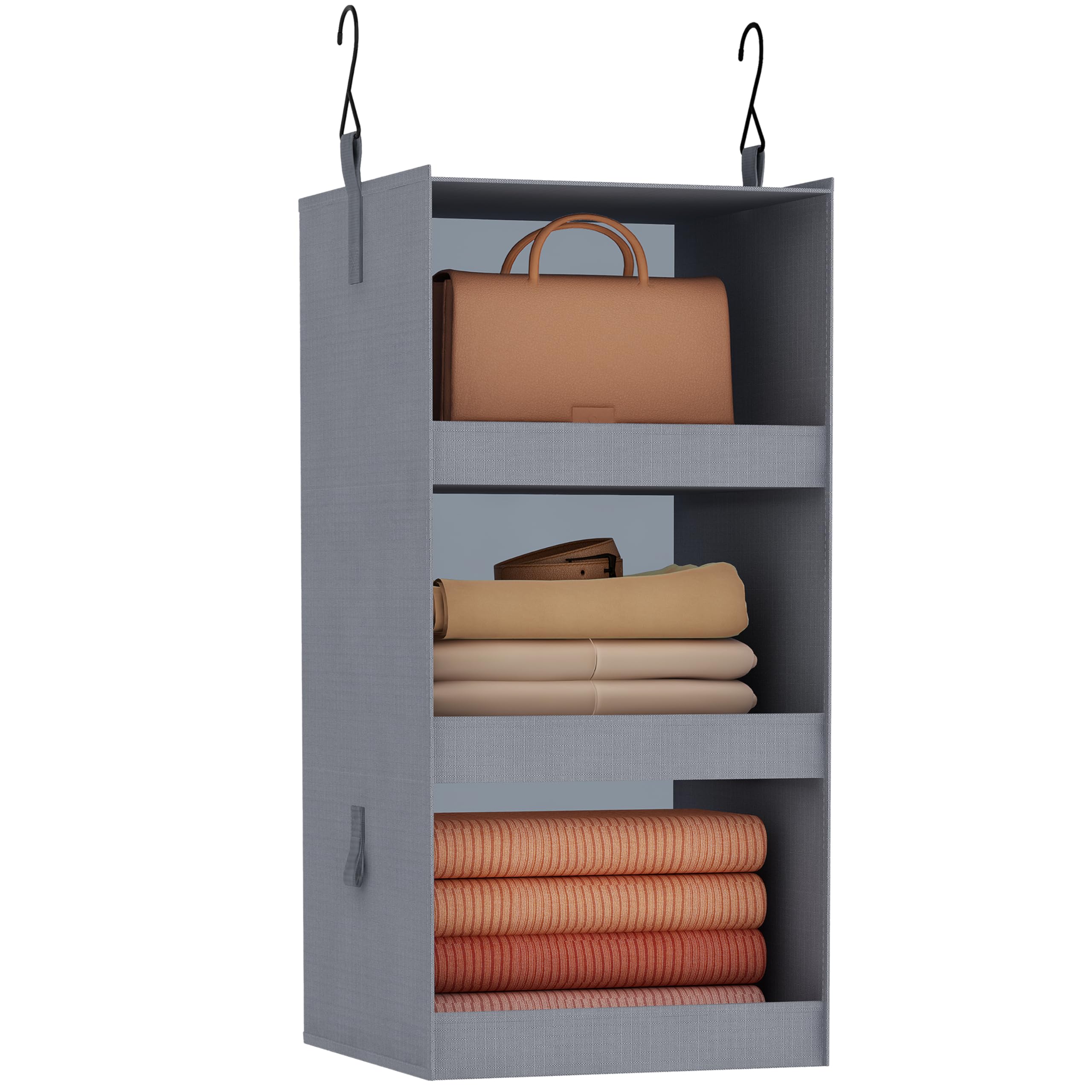 FLYBOX Hanging Closet Organizer, Collapsible Closet Hanging Organizer, 3 Shelf Sturdy Hanging Shelves for Closet & Ideal for RV,Camper Bed Side Closets Gray, 29 ¾" H X 12" W X 12" D, 1-Pack