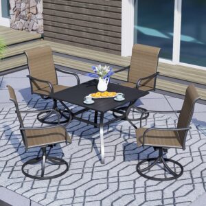 Anmutig Patio Swivel Dining Chairs Set of 4, Outdoor Metal Chair with Textilene Mesh Fabric Patio Furniture Set Porch Chairs with Metal Rocking Frame for Lawn Garden Backyard