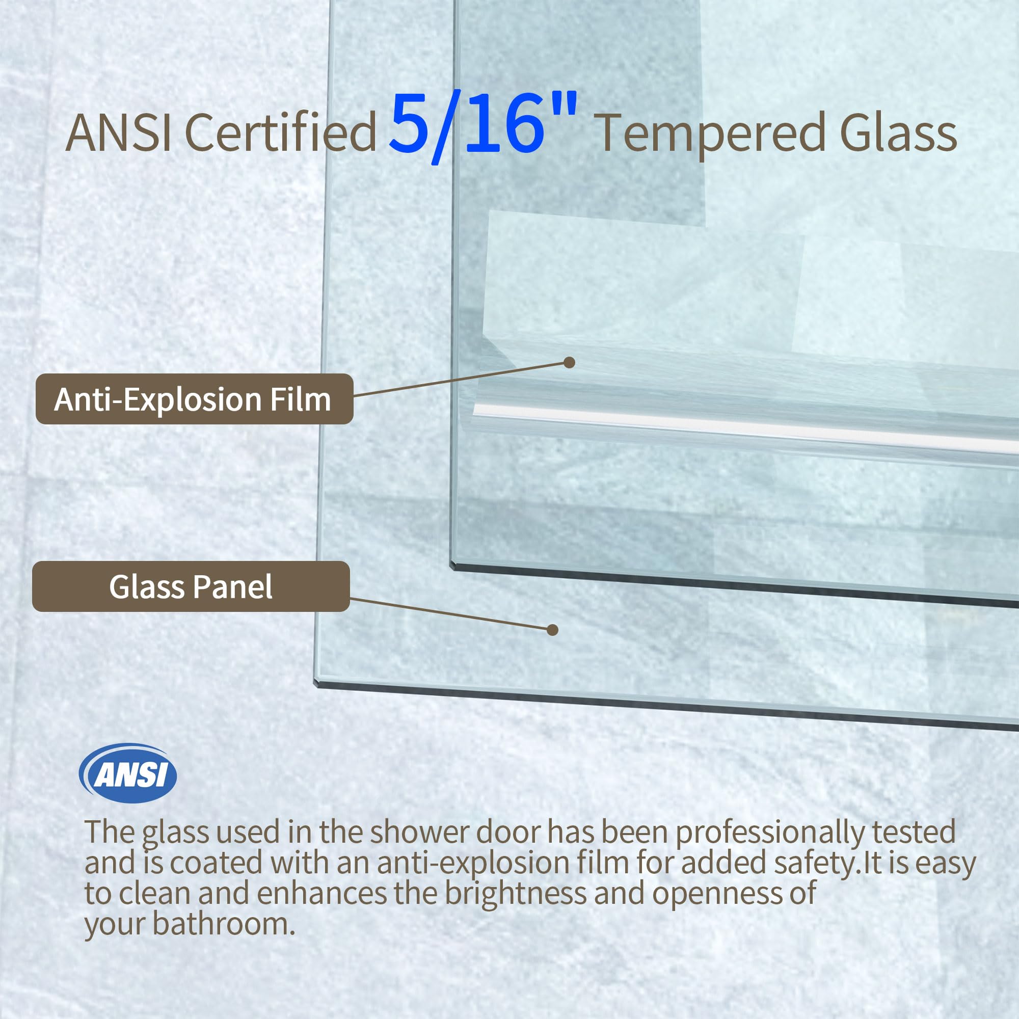 Trumbeak Shower Door 56-60" W x 76" H Frameless Shower Door,Sliding Shower Door with 5/16"(8mm) Clear Tempered Glass,Glass Shower Door w/Seal Strip Parts and Handle,Stainless Steel Hardware,Silvery