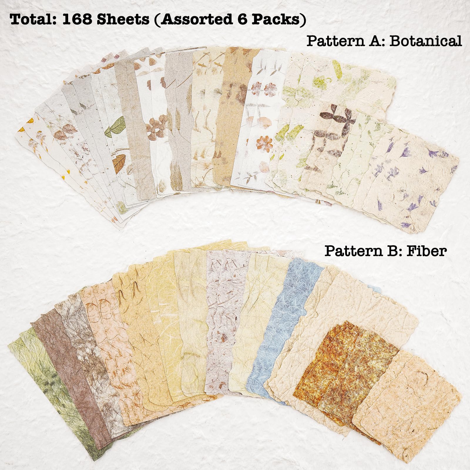 168 Sheets Scrapbook Paper and Embossed Textured Paper Assorted Set - 6 Pack Mixed Special Paper for Scrapbooking Planner Bullet Junk Journal Supplies Collage Card Embellishment 2.4x3.2, 3.4x4.9 Inch