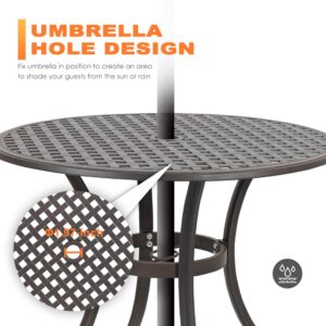 NUU GARDEN 5 Piece Outdoor Patio Dining Set, All-Weather Round Cast Aluminum Dining Table with 1.97" Umbrella Hole and Outdoor Patio Dining Chairs for Patio, Garden, Backyard, Balcony, Bronze