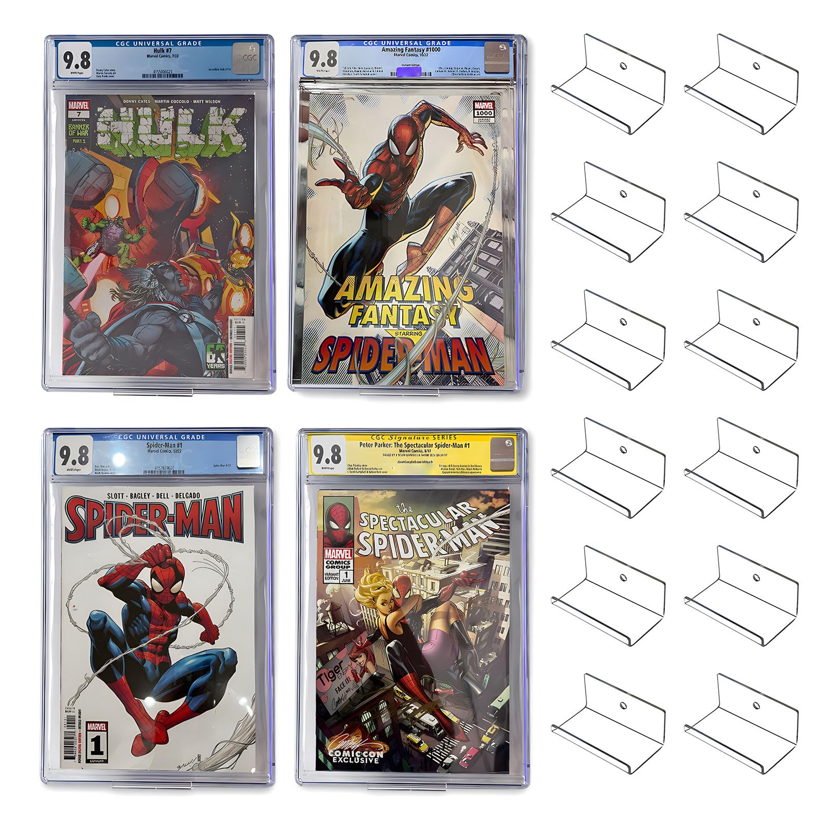 12pcs Clear Floating Comic Book Display Shelves, Comic Book Shelf Stand Wall Mount Display, Comics Books Case Frame Holder, Comic Book Showcase Display Case