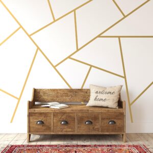 shyjshyj metalic gold large vinyl modern line wall decals, peel and stick removable geometric wall stickers bedroom living room office minimalist accent wall art decor